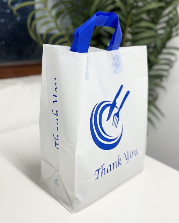 loop handle bag takeaway bags large white blue