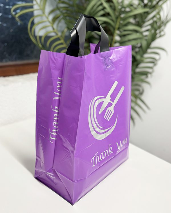 loop handle bag takeaway bags large purple silver