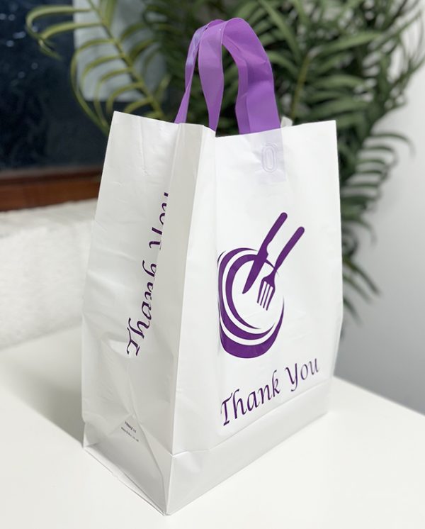 loop handle bag takeaway bags large white purple