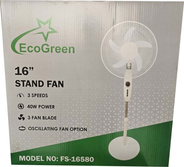 EcoGreen Pedestal Fan 16 Inch White color