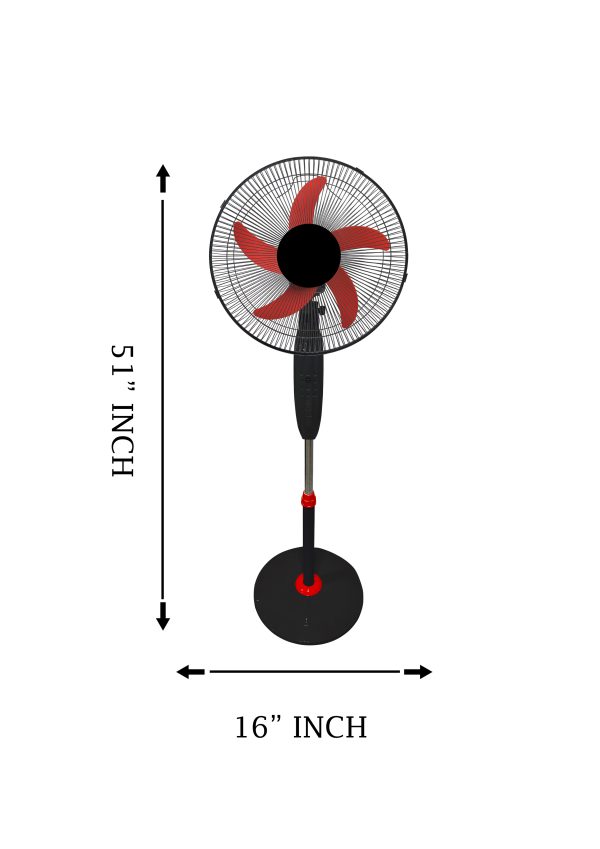 Floor Standing Pedestal Fan 16 Inch Black 5 blades Red Air Cooling with remote control - Image 4