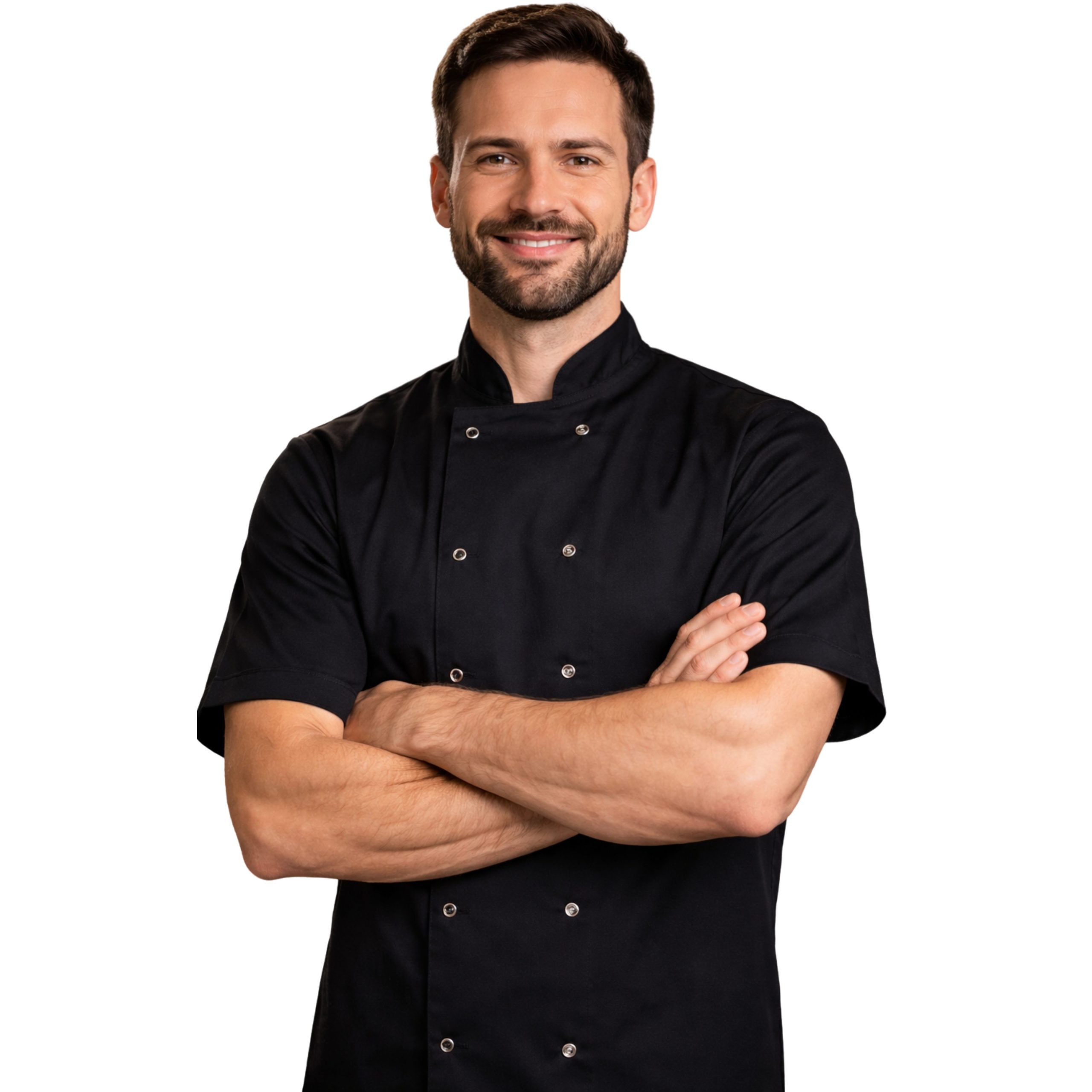 Black Chefs Jacket Unisex Short Sleeve - Image 5