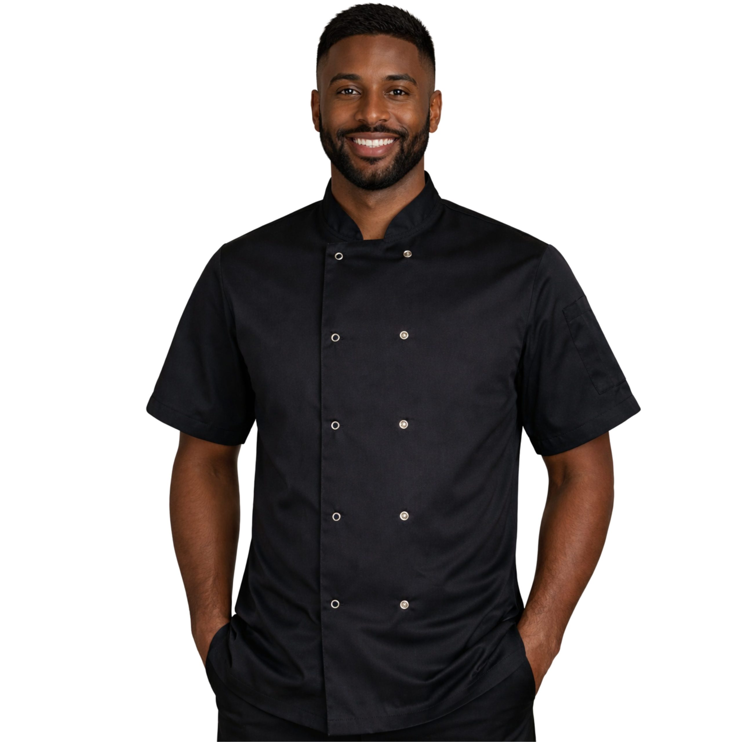 Black Chefs Jacket Unisex Short Sleeve - Image 4