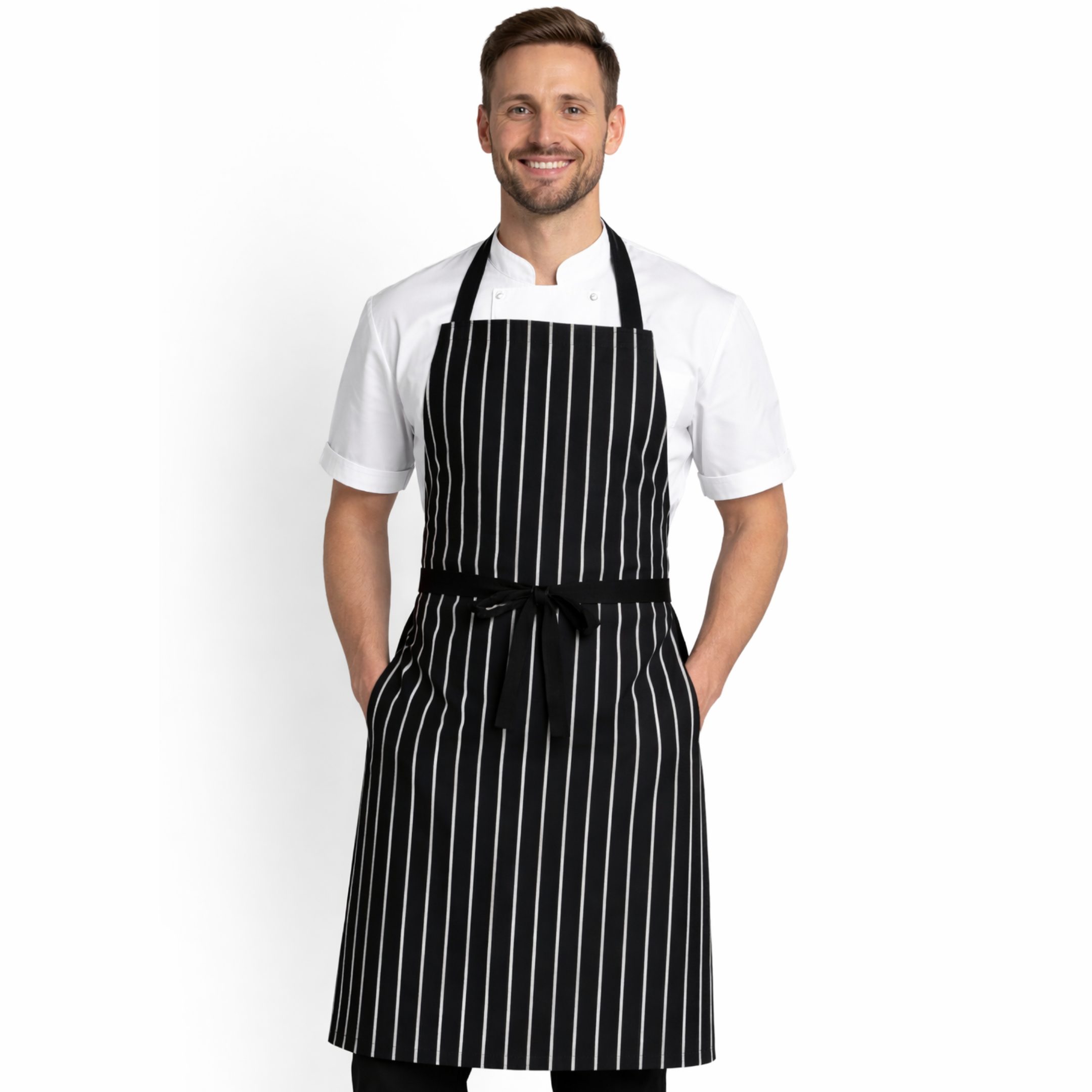 Unisex Black white Striped Apron - Image 2