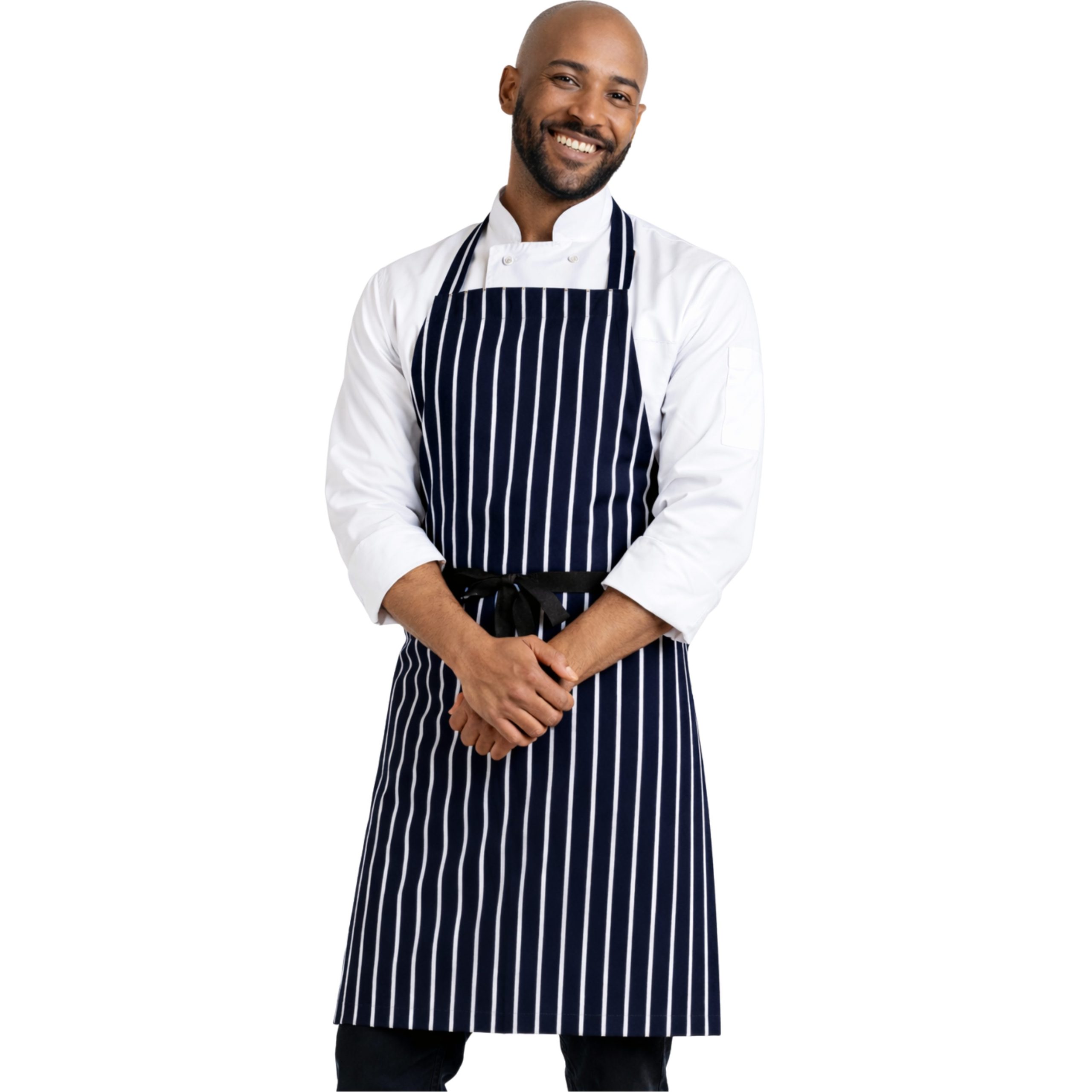 Unisex Adult Apron Navy Blue White Striped - Image 2