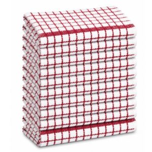 Terry Tea Towels White/Red